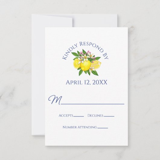 Elegante Summer Yellow Lemon Wedding RSVP Karte (Vorderseite)