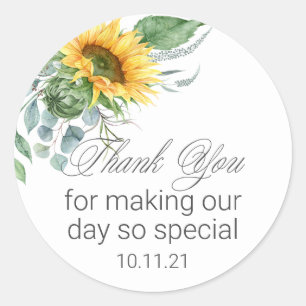 Elegante Sunflower Schrift Danke Runder Aufkleber