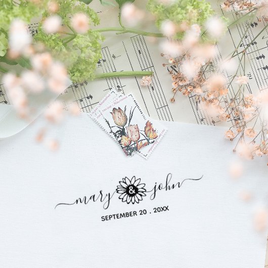 Elegante Sunflower Script Couple Save the Date Gummistempel