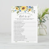 Elegante Sunflowers Brautparty Game Card Einladung (Stehend Vorderseite)