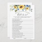 Elegante Sunflowers Brautparty Game Card Einladung (Vorne/Hinten)