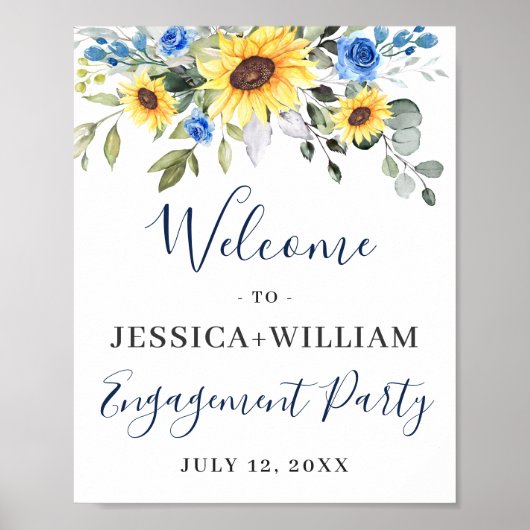 Elegante Sunflowers Eukalyptus Engagement Party Poster (Vorne)