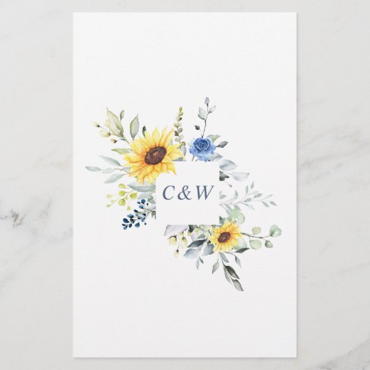 Elegante Sunflowers Eukalyptus Wedding Dinner Menü (Rückseite)