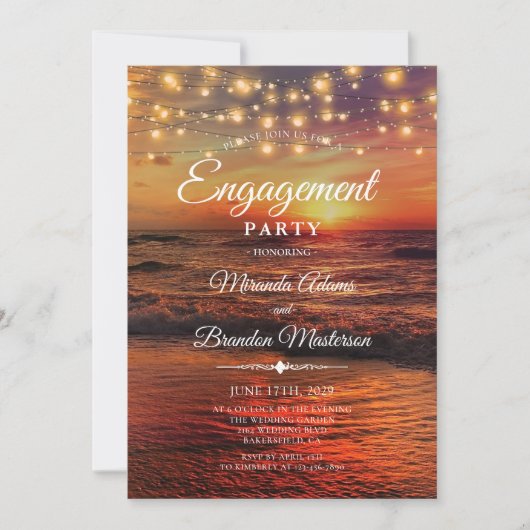 Elegante Sunset Beach Light Summer Engagement Part Einladung (Vorderseite)