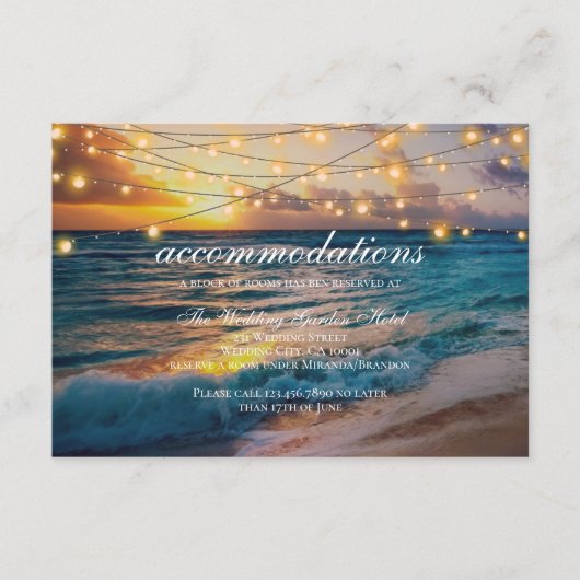 Elegante Sunset Beach Sommer Hochzeiten Unterkünft Begleitkarte (Vorderseite)