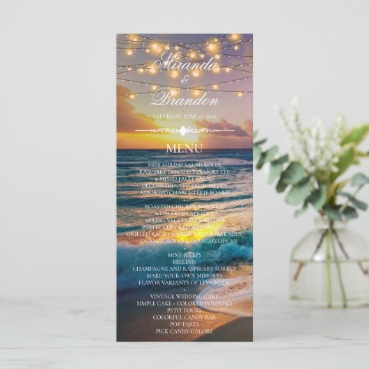Elegante Sunset Beach Summer Wedding Card (Stehend Vorderseite)