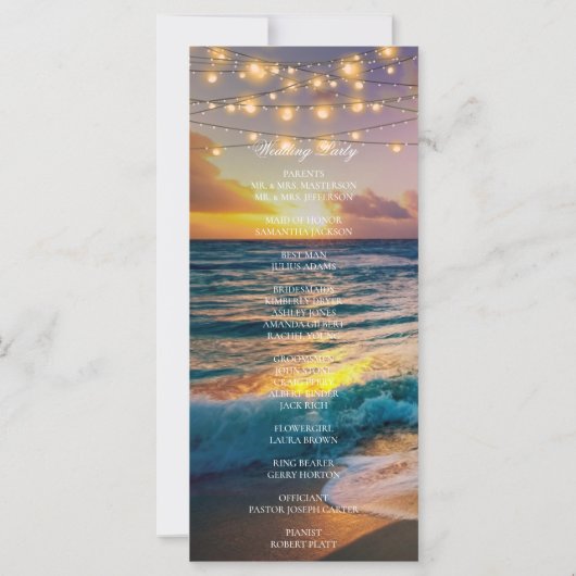 Elegante Sunset Beach Summer Wedding Program Card (Rückseite)