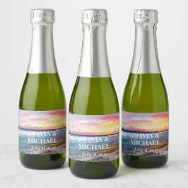 Elegante Sunset Beach Tropical Summer Elegante Schaumweinetikett