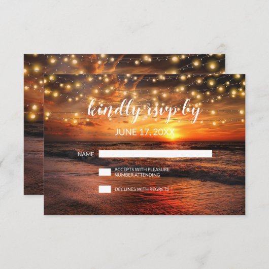 Elegante Sunset Summer Beach Wedding RSVP Card Einladung (Vorne/Hinten)