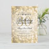 Elegante SURPRISE 30. Geburtstag Glam Gold Lights Einladung (Stehend Vorderseite)