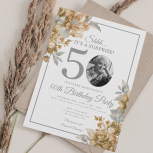 Elegante SURPRISE-Foto zum 50. Geburtstag Gold Blu Einladung