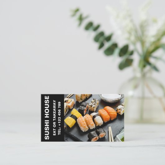Elegante Sushi Restaurant Custom Business Card Visitenkarte (Stehend Vorderseite)