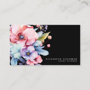 Elegante süße Blumen schwarze Visitenkarten Visitenkarte