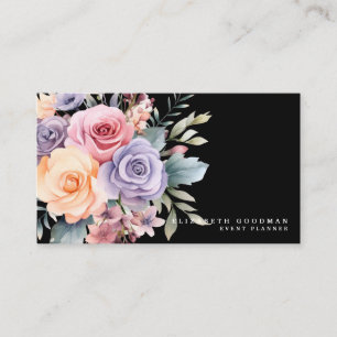 Elegante süße Blumen schwarze Visitenkarten Visitenkarte