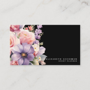 Elegante süße Blumen schwarze Visitenkarten Visitenkarte