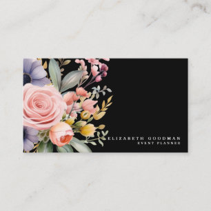 Elegante süße Blumen schwarze Visitenkarten Visitenkarte