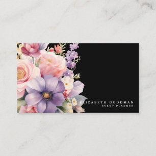 Elegante süße Blumen schwarze Visitenkarten Visitenkarte
