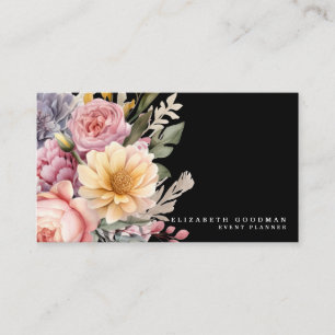 Elegante süße Blumen schwarze Visitenkarten Visitenkarte