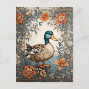 Elegante Süße Dicke Ente Vintage Blumen Postkarte