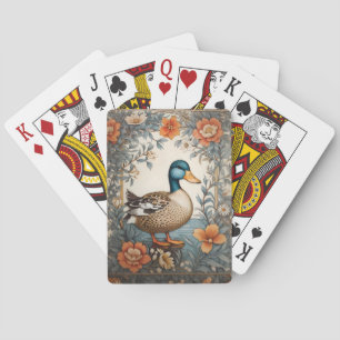 Elegante süße dicke Ente Vintage-Blumen Spielkarten