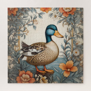 Elegante süße fette Ente Vintage-Blumen Puzzle