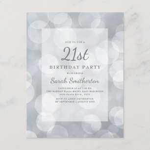 Elegante süße glitzernde silberne Bokeh 21. Geburt Einladung