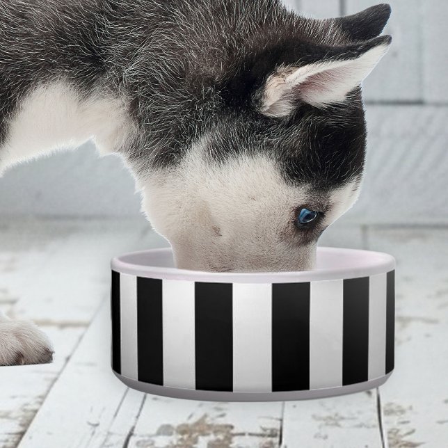 Elegante süße Streifen Keramik Haustier Schüssel (elegant cute black and white stripe bowl for dogs)