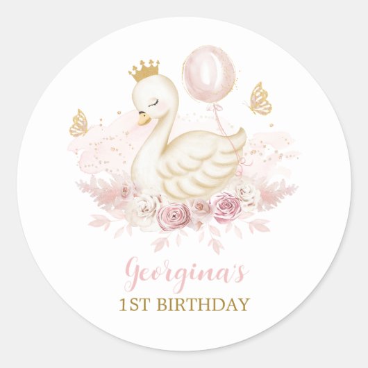 Elegante Swan Princess mit Ballon & Schmetterlinge Runder Aufkleber (Vorderseite)