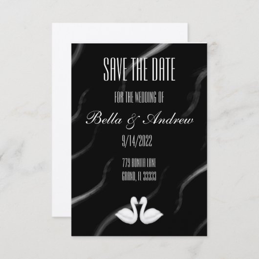 Elegante Swan Save the Date Card RSVP Karte (Vorne/Hinten)