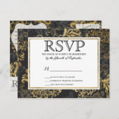 Elegante Swanky Imitats Gold, Schwarz & Gray Flora Einladungspostkarte (Vorne/Hinten)