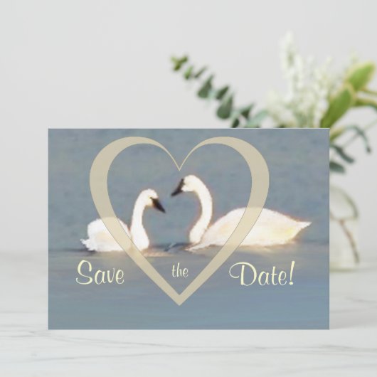 Elegante Swans Ankündigung Datum freihalten (Stehend Vorderseite)