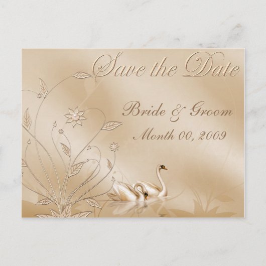 Elegante Swans Save the Date Postkarten (Vorderseite)