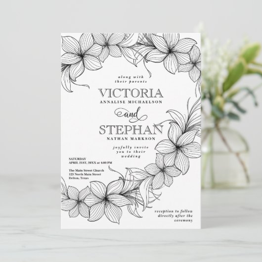 Elegante Sweeping Floral Botanical Spring Wedding Einladung (Stehend Vorderseite)