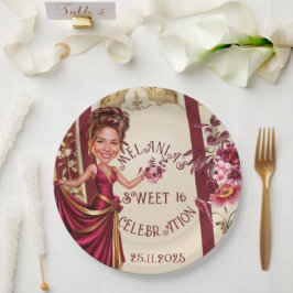 Elegante Sweet 16 Foto Karikatur mit Goldakzent Pappteller
