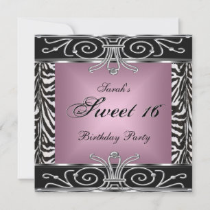 Elegante Sweet 16 Geburtstag Rosa Zebra Schwarz Si Einladung