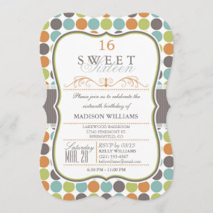 Elegante Sweet 16 Party-Einladung; Retro-Punkte Einladung