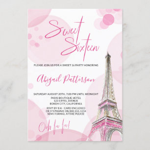 Elegante Sweet 16 Pink Weiß Paris Geburtstag Einladung