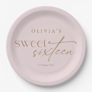 Elegante Sweet 16 Rosé-farbenes Geburtstags- Pappteller