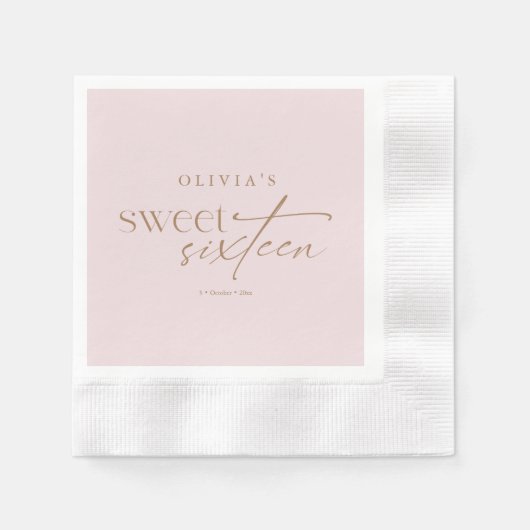 Elegante Sweet 16 Rosé Geburtstag Serviette (Vorderseite)