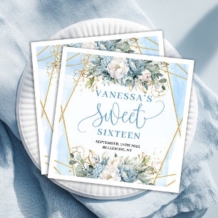 Elegante Sweet 16 Wasserfarben Florale Blaue Servi Serviette