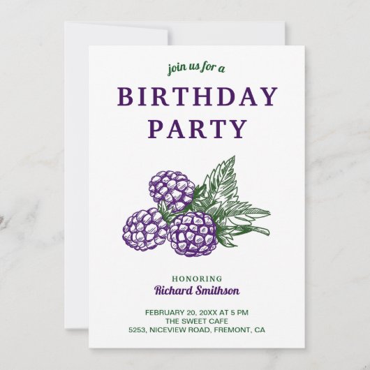 Elegante Sweet BlackBerry Birthday Party Einladung (Vorderseite)