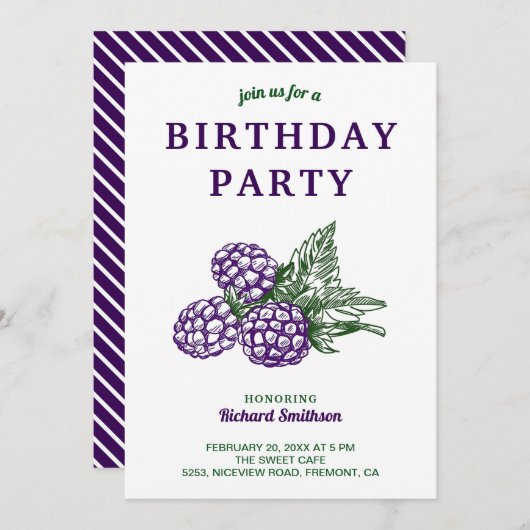 Elegante Sweet BlackBerry Birthday Party Einladung (Vorne/Hinten)