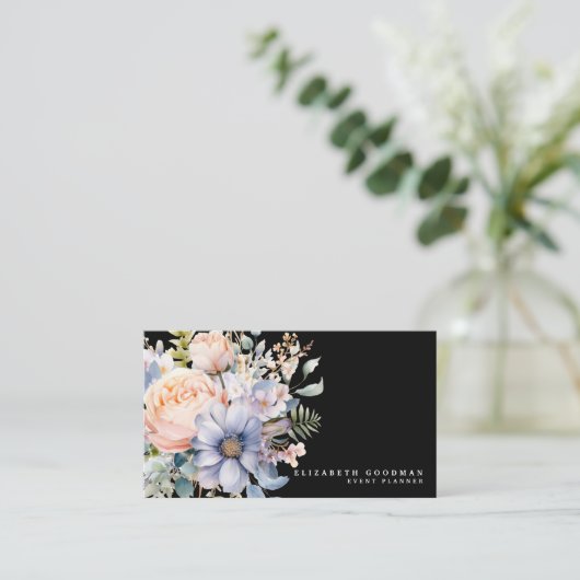 Elegante Sweet Blume Schwarze Visitenkarten Visitenkarte (Stehend Vorderseite)