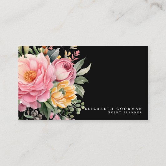Elegante Sweet Blume Schwarze Visitenkarten Visitenkarte (Vorderseite)