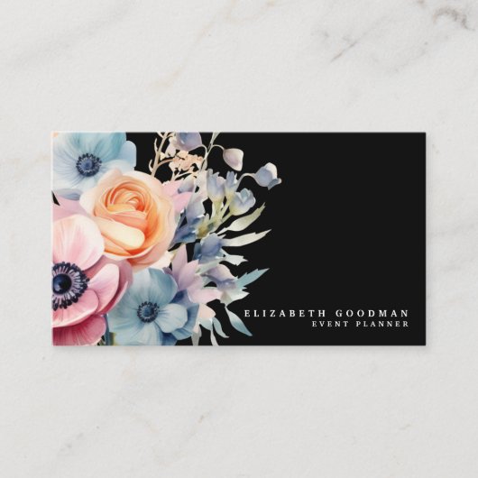 Elegante Sweet Blume Schwarze Visitenkarten Visitenkarte (Vorderseite)