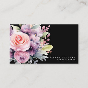 Elegante Sweet Blume Schwarze Visitenkarten Visitenkarte