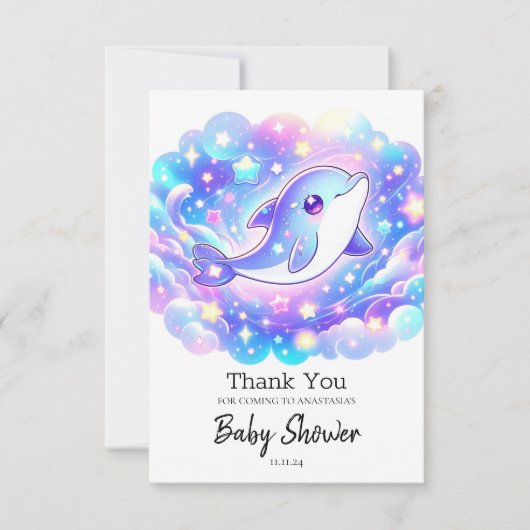 Elegante Sweet Dolphin Baby Dusche Dankeskarte (Vorderseite)