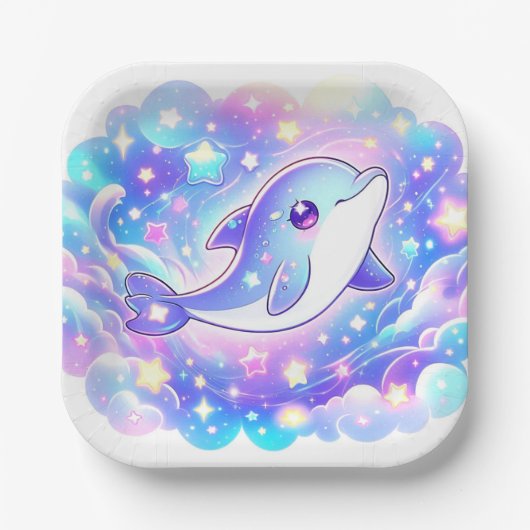 Elegante Sweet Dolphin Baby Dusche Pappteller (Vorderseite)