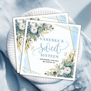 Elegante Sweet Sixteen Blau- und Gold-Party-Servie Serviette