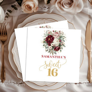 Elegante Sweet Sixteen Blush Burgunder-Partyservie Serviette